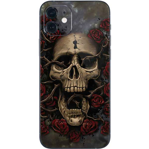 Liquid Blue Skull Entwined with Roses iPhone 12 Skin