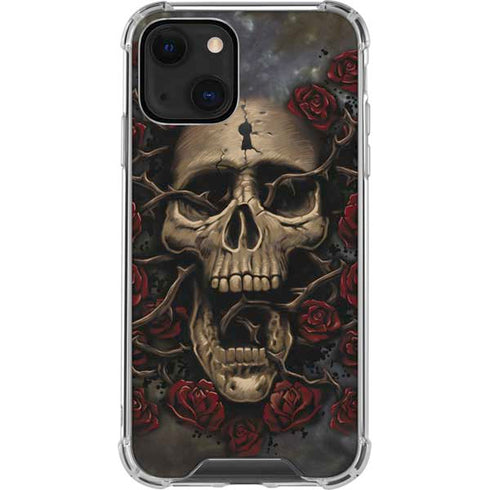 Liquid Blue Skull Entwined with Roses iPhone 13 Mini Clear Case