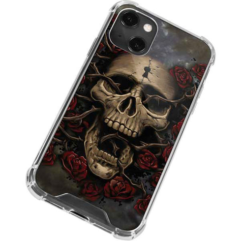 Liquid Blue Skull Entwined with Roses iPhone 13 Mini Clear Case