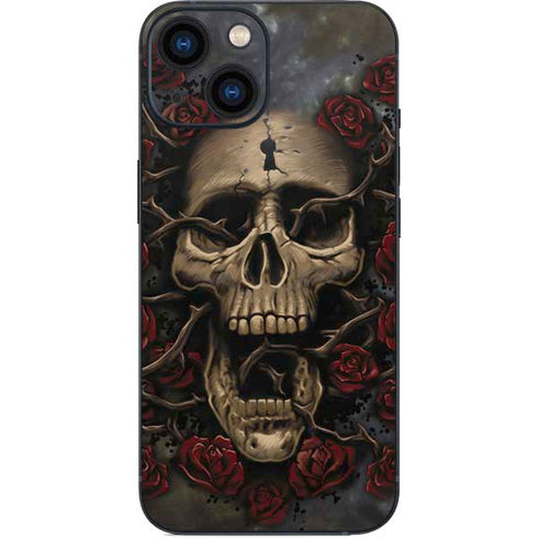 Liquid Blue Skull Entwined with Roses iPhone 13 Mini Skin