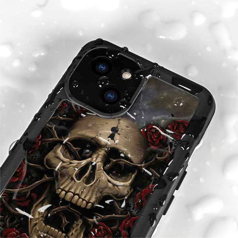 Liquid Blue Skull Entwined with Roses iPhone 13 Mini Waterproof Case