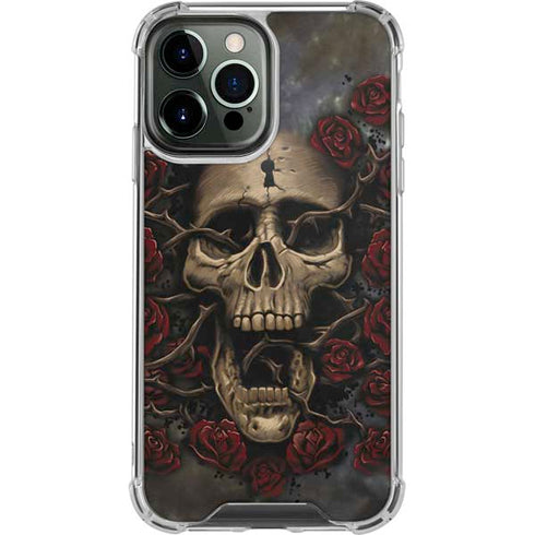 Liquid Blue Skull Entwined with Roses iPhone 13 Pro Max Clear Case