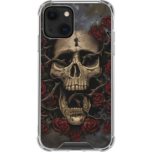 Liquid Blue Skull Entwined with Roses iPhone 14 Clear Case