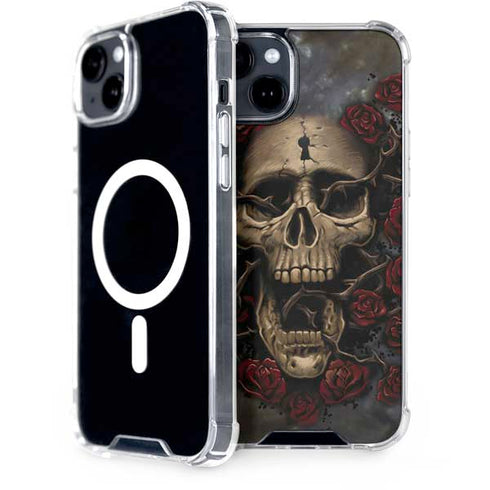 Liquid Blue Skull Entwined with Roses iPhone 15 MagSafe Case