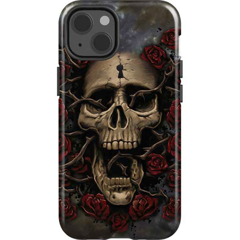 Liquid Blue Skull Entwined with Roses iPhone 15 Impact Case