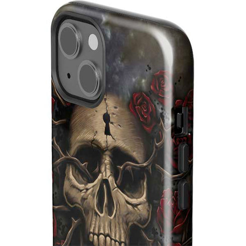 Liquid Blue Skull Entwined with Roses iPhone 15 Impact Case