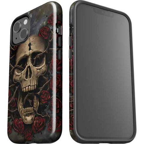 Liquid Blue Skull Entwined with Roses iPhone 15 Impact Case
