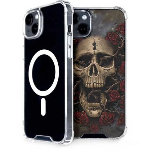 Liquid Blue Skull Entwined with Roses iPhone 15 Plus MagSafe Case