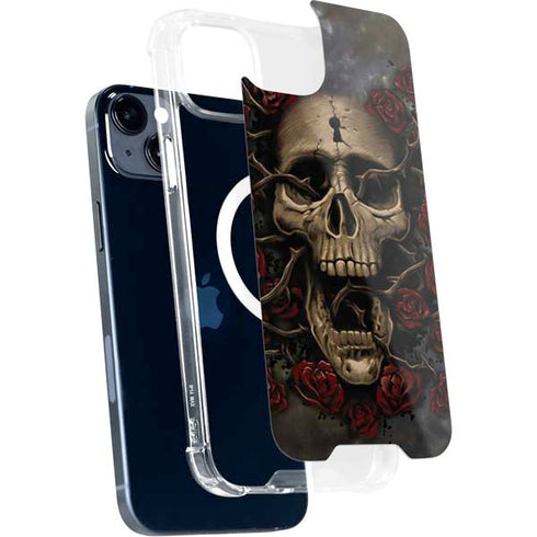 Liquid Blue Skull Entwined with Roses iPhone 15 Plus MagSafe Case