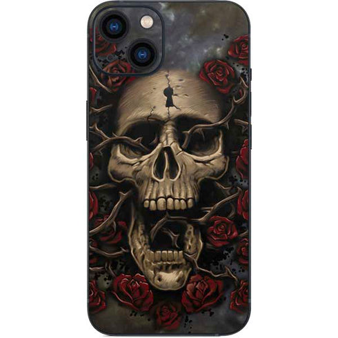 Liquid Blue Skull Entwined with Roses iPhone 14 Plus Skin