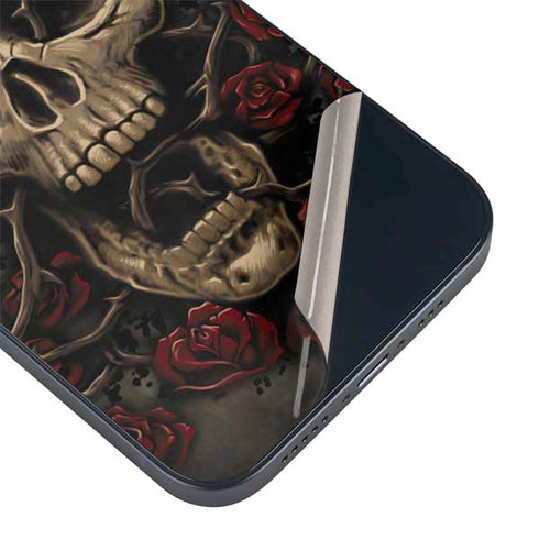 Liquid Blue Skull Entwined with Roses iPhone 14 Plus Skin