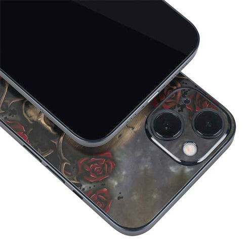 Liquid Blue Skull Entwined with Roses iPhone 15 Plus Skin