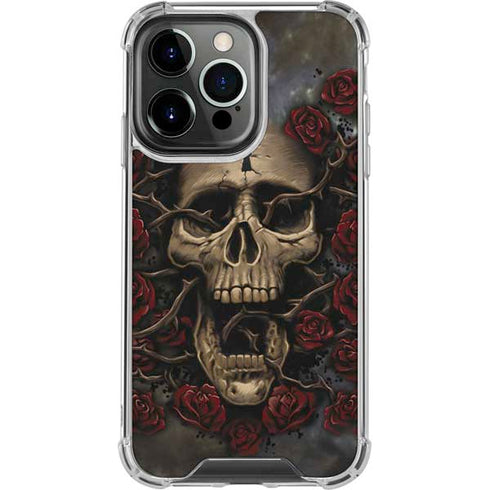Liquid Blue Skull Entwined with Roses iPhone 15 Pro Clear Case