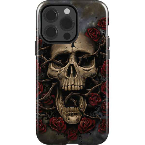 Liquid Blue Skull Entwined with Roses iPhone 14 Pro Impact Case