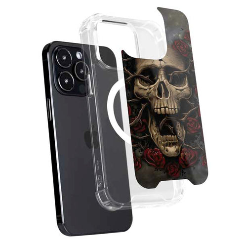 Liquid Blue Skull Entwined with Roses iPhone 15 Pro MagSafe Case