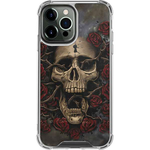 Liquid Blue Skull Entwined with Roses iPhone 15 Pro Max Clear Case