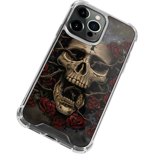Liquid Blue Skull Entwined with Roses iPhone 15 Pro Max Clear Case
