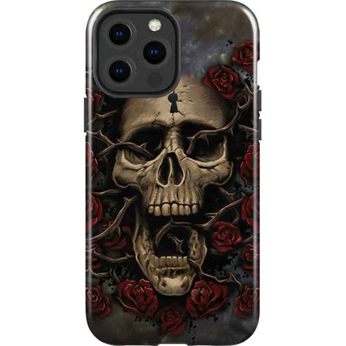 Liquid Blue Skull Entwined with Roses iPhone 15 Pro Max Impact Case