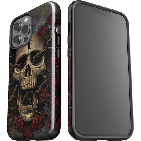 Liquid Blue Skull Entwined with Roses iPhone 15 Pro Max Impact Case