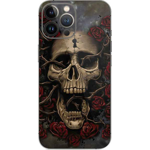 Liquid Blue Skull Entwined with Roses iPhone 14 Pro Max Skin