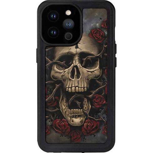 Liquid Blue Skull Entwined with Roses iPhone 14 Pro Max Waterproof Case