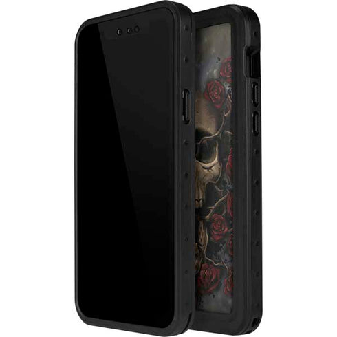 Liquid Blue Skull Entwined with Roses iPhone 14 Pro Max Waterproof Case