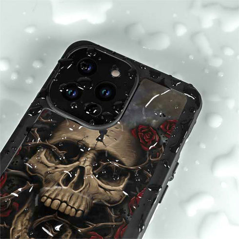 Liquid Blue Skull Entwined with Roses iPhone 14 Pro Max Waterproof Case