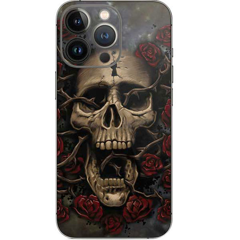 Liquid Blue Skull Entwined with Roses iPhone 14 Pro Skin