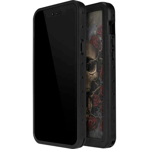 Liquid Blue Skull Entwined with Roses iPhone 15 Waterproof Case
