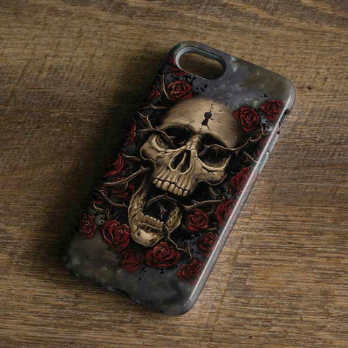 Liquid Blue Skull Entwined with Roses iPhone 8 Pro Case