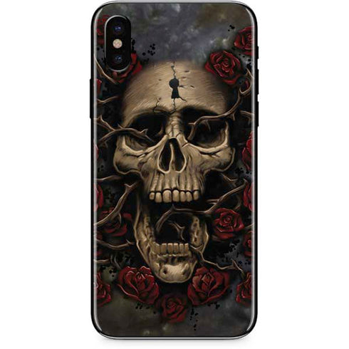 Liquid Blue Skull Entwined with Roses iPhone 8 Skin