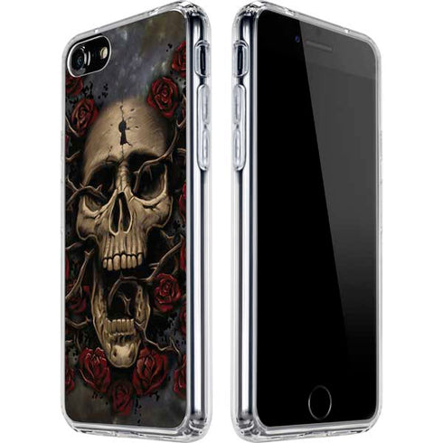Liquid Blue Skull Entwined with Roses iPhone SE (2nd & 3rd Gen) Clear Case