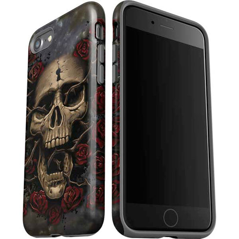 Liquid Blue Skull Entwined with Roses iPhone SE (2nd & 3rd Gen) Pro Case
