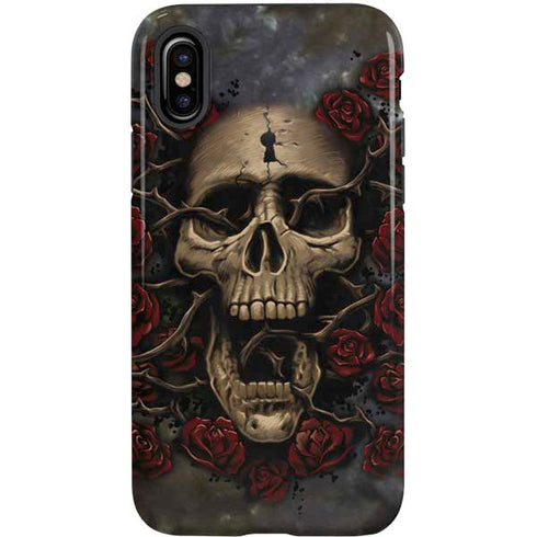 Liquid Blue Skull Entwined with Roses iPhone X Pro Case