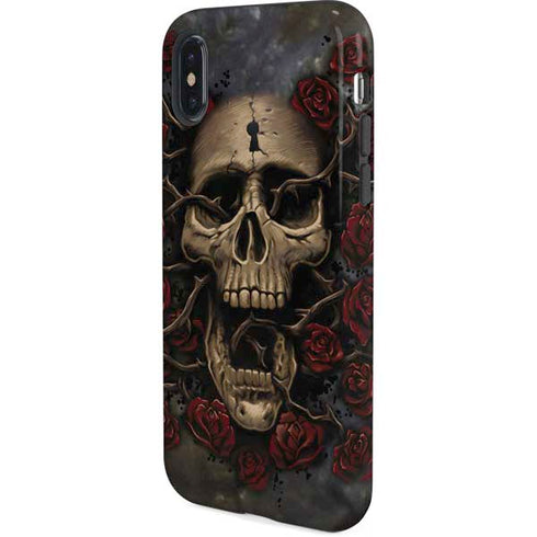 Liquid Blue Skull Entwined with Roses iPhone X Pro Case