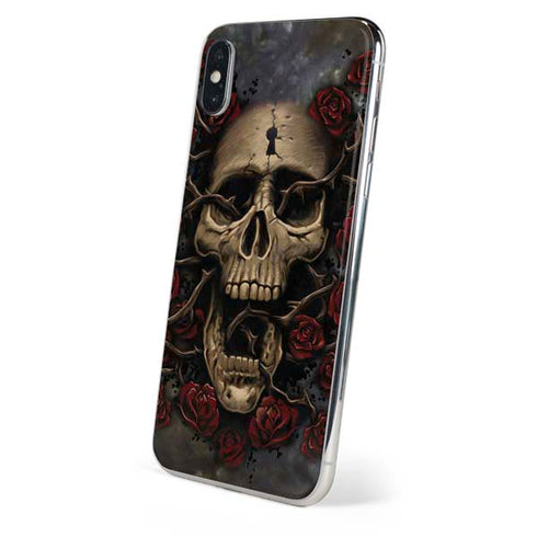 Liquid Blue Skull Entwined with Roses iPhone X Skin