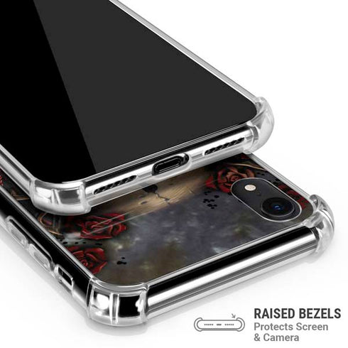 Liquid Blue Skull Entwined with Roses iPhone XR Clear Case
