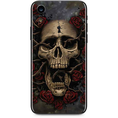 Liquid Blue Skull Entwined with Roses iPhone XR Skin