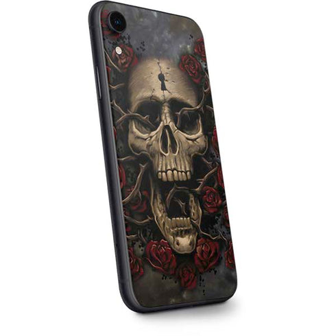 Liquid Blue Skull Entwined with Roses iPhone XR Skin