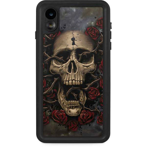 Liquid Blue Skull Entwined with Roses iPhone XR Waterproof Case