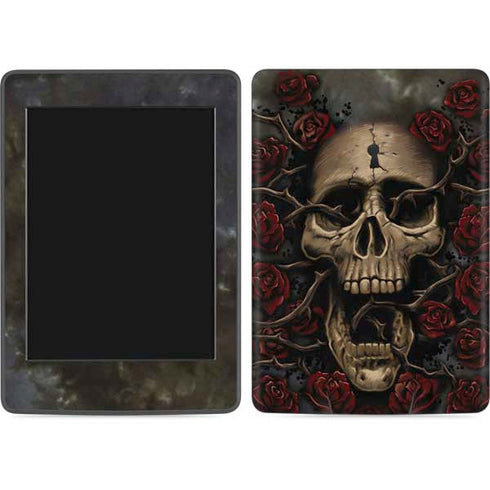 Liquid Blue Skull Entwined with Roses Amazon Kindle Skin