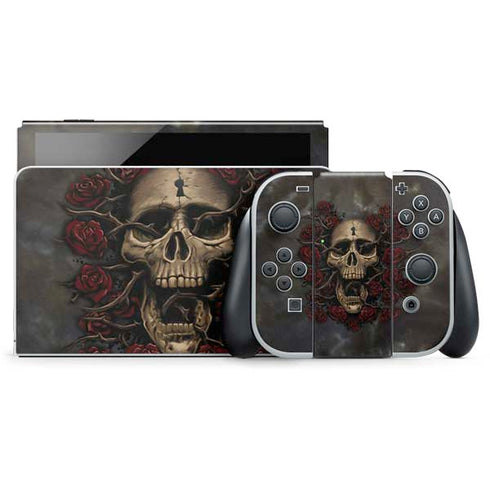 Liquid Blue Skull Entwined with Roses Nintendo Switch OLED (2021) Skin