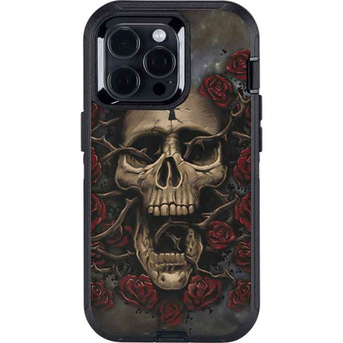 Liquid Blue Skull Entwined with Roses Otterbox Defender iPhone Skin