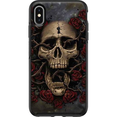 Liquid Blue Skull Entwined with Roses Otterbox Symmetry iPhone Skin