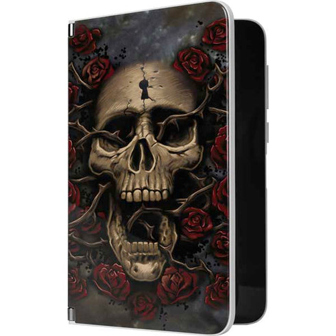 Liquid Blue Skull Entwined with Roses Surface Duo Skin