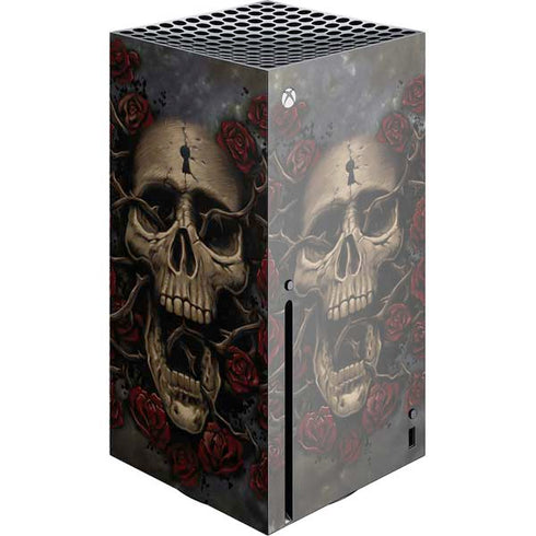 Liquid Blue Skull Entwined with Roses Xbox Series X Console Skin