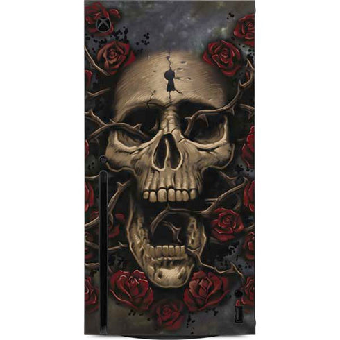 Liquid Blue Skull Entwined with Roses Xbox Series X Console Skin