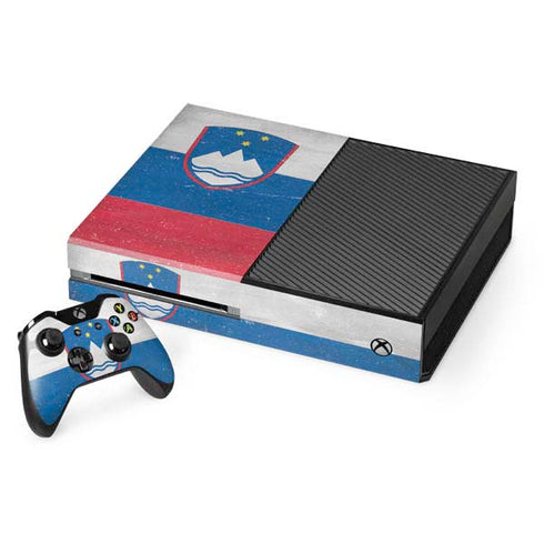 Slovenia Flag Distressed Xbox One Console and Controller Bundle Skin