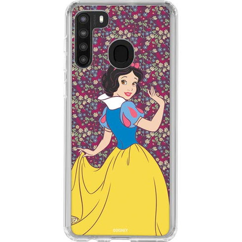 Disney Snow White Character with Floral Pattern Galaxy A21 Clear Case