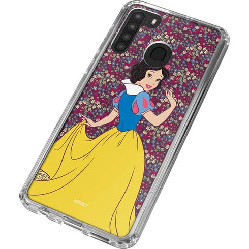 Disney Snow White Character with Floral Pattern Galaxy A21 Clear Case